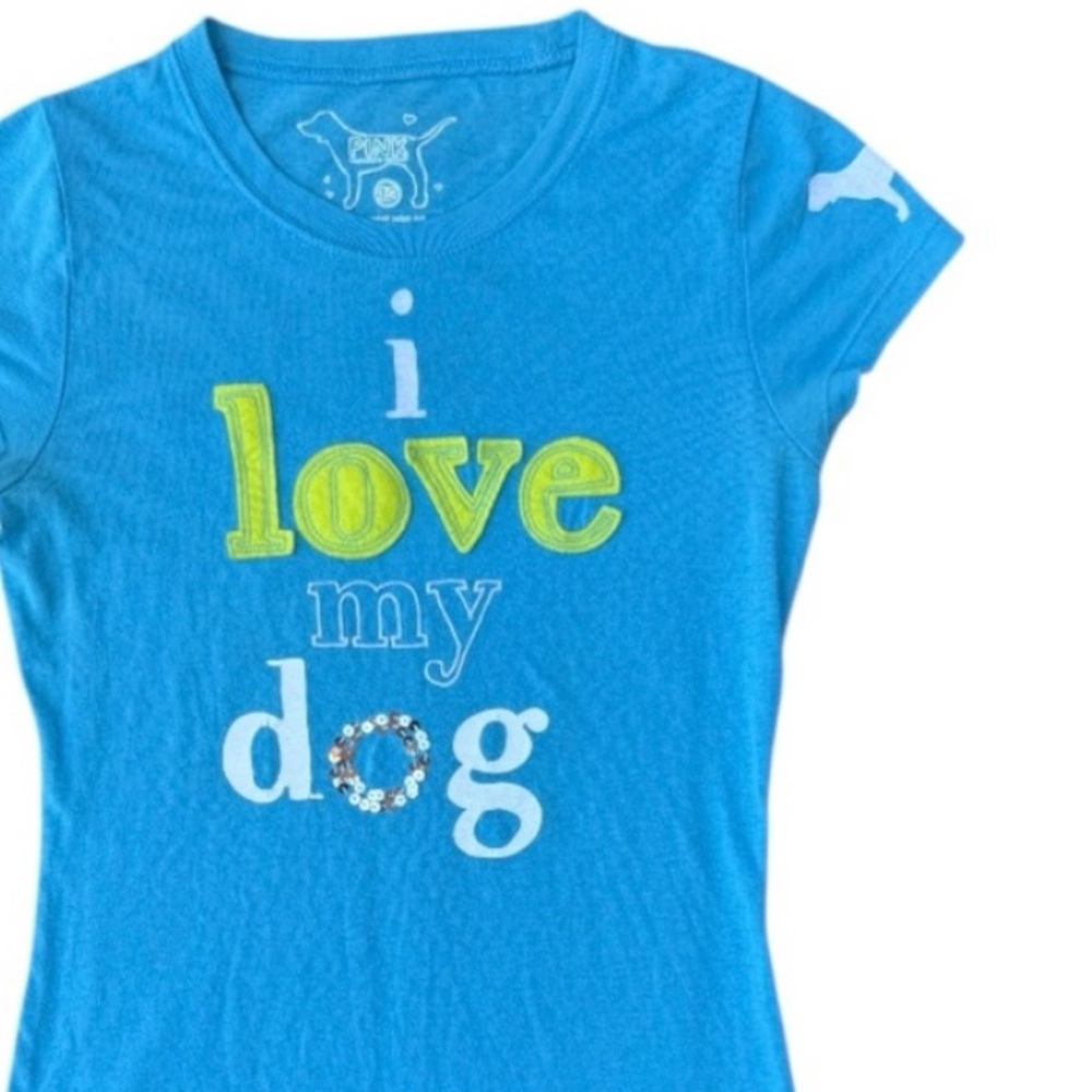 PINK Y2K Victoria’sSecret “I Love My Dog” Cheeky Sparkle Graphic Tee ⭐️⭐️⭐️⭐️⭐️